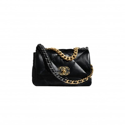 CHANEL MASTER 19 HANDBAG LAMBSKINGOLD-TONE SILVER-TONE & RUTHENIUM-FINISH METAL BLACK AS1160 (26*16*9cm)